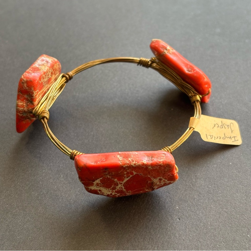 Red Imperial Jasper Gold Wire Wrapped Bracelet | 7.5 IN - Picture 6 of 6